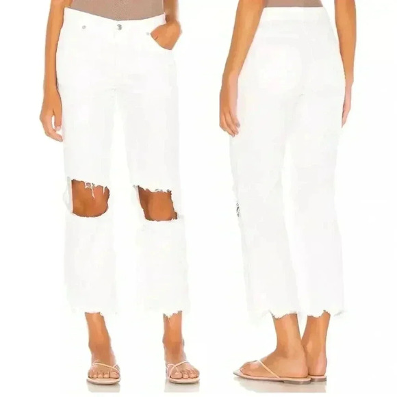 Free People We The Free Maggie Mid Rise Stright Jeans In Optic White Size 26 - Picture 2 of 9